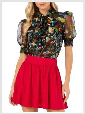 Alice + Olivia Red A-Line Mini Skirt High Waist Flowy 2 S